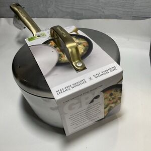 GreenPan GP5 Hard Anodized Ceramic Nonstick 3.3 QT Sauce Pan W/Lid Gold Handles